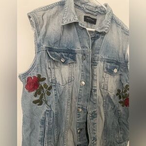 PacSun Denim Floral Embroidered Vest Large